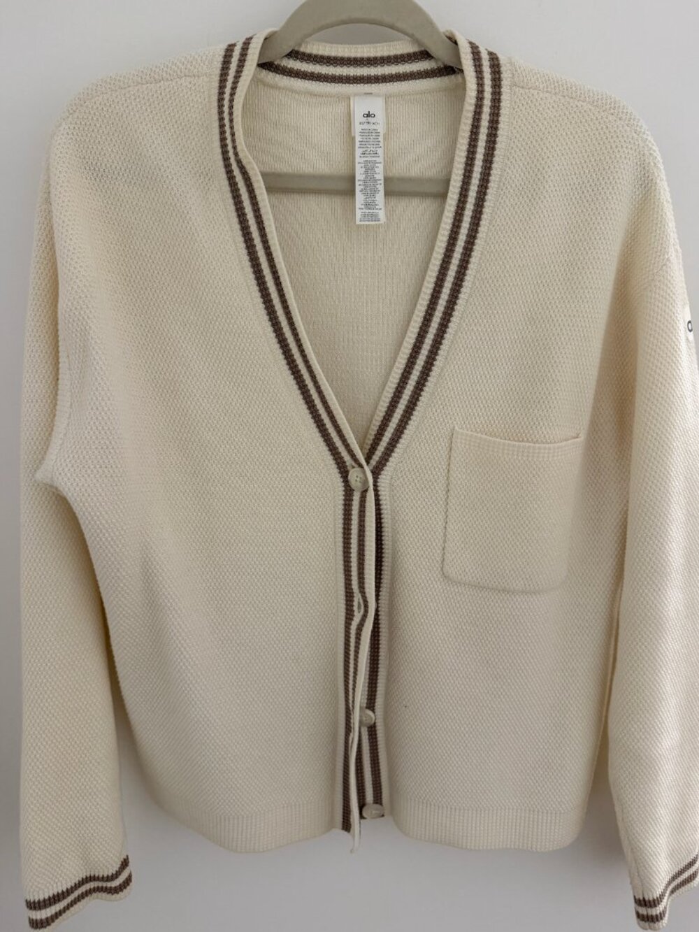 Alo Yoga Tennis Club Sweater Knit Cardigan Ivory